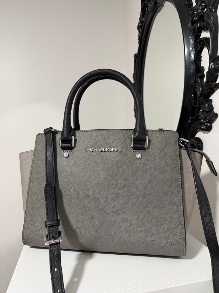 Michael Kors Grey And Black Saffiano Leather Satchel/Crossbody
